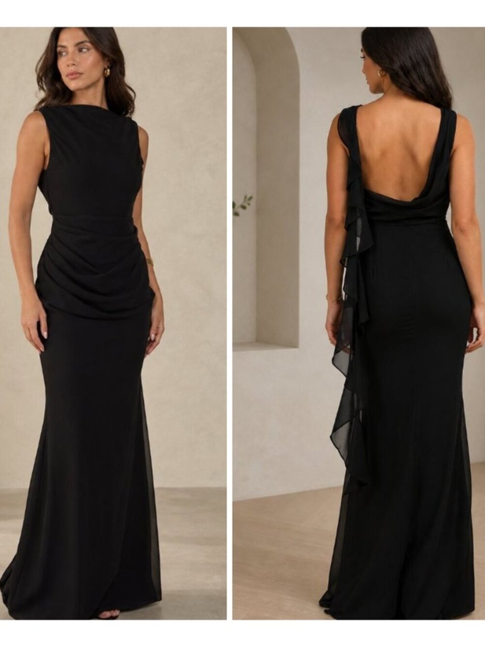 CAMILA COELHO Black Draped Open Back Gown Evening Formal Dress Size M New